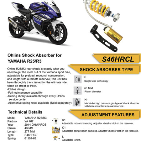 Ohlins Shock YA467 Yamaha R3