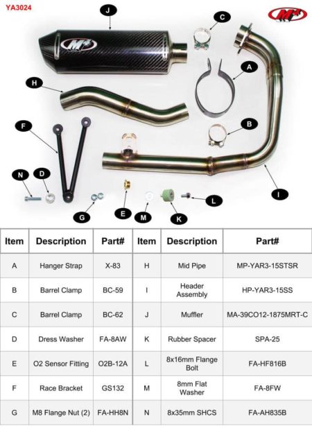 M4 Stainless Steel Full System Exhaust with Carbon Fiber Muffler -PARTS