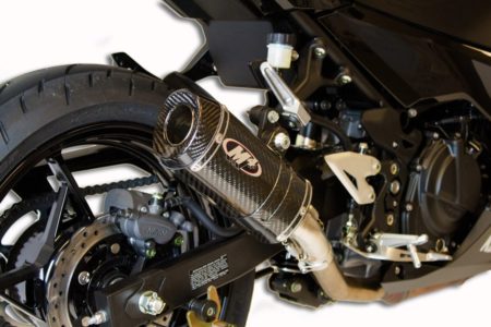 M4 Exhaust Slipon Carbon Kawasaki Ninja 400 closeup