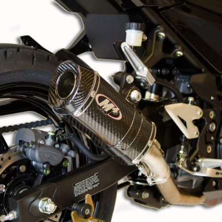 M4 Exhaust Slipon Carbon Kawasaki Ninja 400 closeup